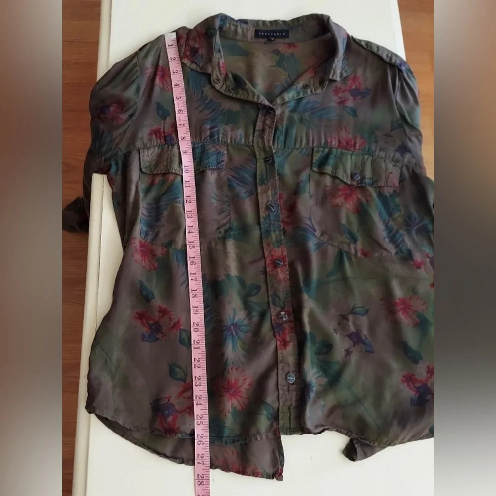Sanctuary green floral snap front shirt long sleeve tunic top oversized Sz small - Picture 8 of 11